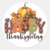 Happy Thanksgiving Pumpkins Ronde Sticker (Voorkant)