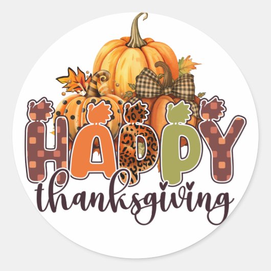 Happy Thanksgiving Pumpkins Ronde Sticker (Voorkant)