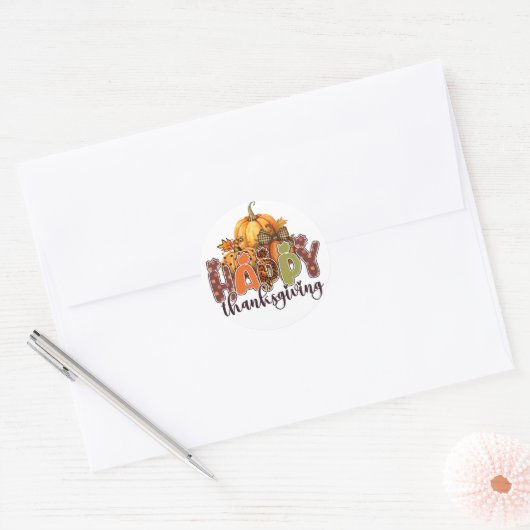 Happy Thanksgiving Pumpkins Ronde Sticker (Envelop)