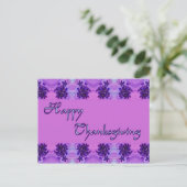 Happy Thanksgiving Purple Flowers Feestdagenkaart (Staand voorkant)