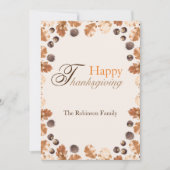 Happy Thanksgiving Quote Brown Fall Leaves Conkers Feestdagenkaart (Voorkant)
