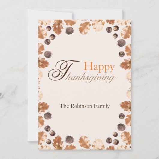 Happy Thanksgiving Quote Brown Fall Leaves Conkers Feestdagenkaart (Voorkant)