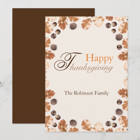 Happy Thanksgiving Quote Brown Fall Leaves Conkers Feestdagenkaart (Voorkant / Achterkant)