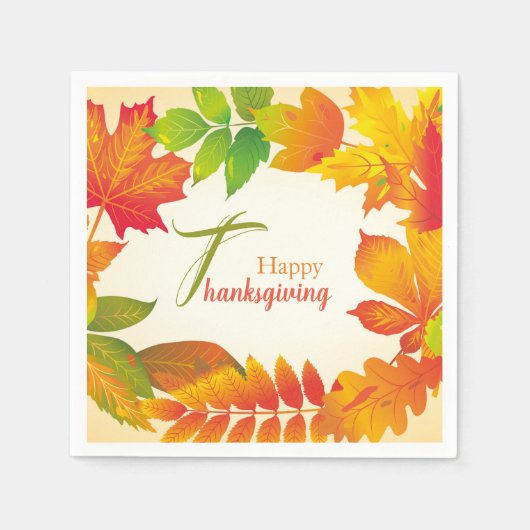Happy Thanksgiving Quote Fall laat papier staan Servet (Voorkant)