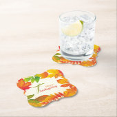 Happy Thanksgiving Quote Oranje Fall Leaves Wreate Kartonnen Onderzetters (Insitu)