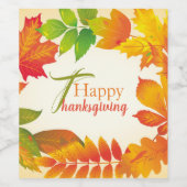 Happy Thanksgiving Quote Oranje Fall Leaves Wreate Wijn Etiket (Enkel label)