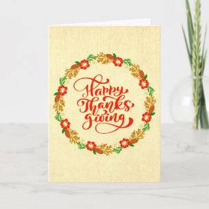 Happy Thanksgiving Red Gold Wreatet Greeting Kaart