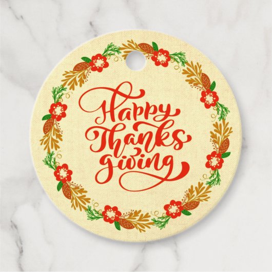 Happy Thanksgiving Red Gold Wreath Bedankjes Labels (Voorkant)