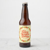 Happy Thanksgiving Red Gold Wreath Bier Etiket (Voorkant)