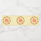 Happy Thanksgiving Red Gold Wreath Waterfles Etiket (Enkel label)
