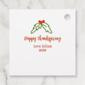 Happy Thanksgiving red green leaves cherry name ye Bedankjes Labels (Achterkant)