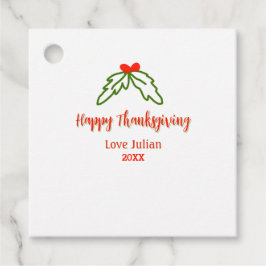 Happy Thanksgiving red green leaves cherry name ye Bedankjes Labels