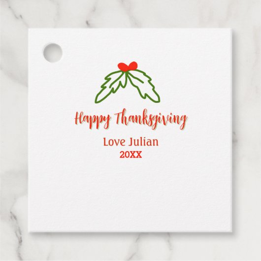 Happy Thanksgiving red green leaves cherry name ye Bedankjes Labels (Voorkant)