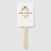 Happy Thanksgiving red green leaves cherry name ye Handwaaier (Achterkant)