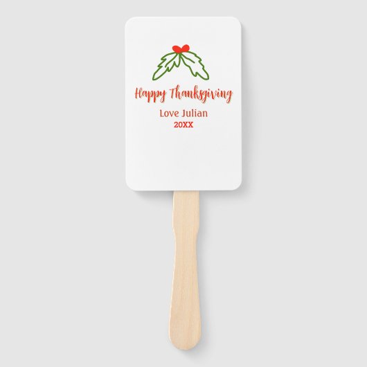 Happy Thanksgiving red green leaves cherry name ye Handwaaier (Voorkant)