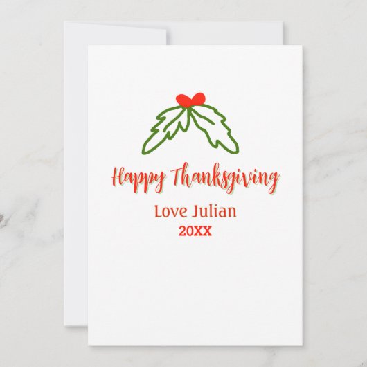 Happy Thanksgiving red green leaves cherry name ye Kaart (Voorkant)