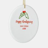Happy Thanksgiving red green leaves cherry name ye Keramisch Ornament (Rechts)