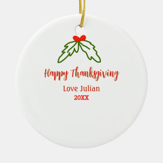 Happy Thanksgiving red green leaves cherry name ye Keramisch Ornament (Voorkant)