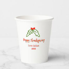 Happy Thanksgiving red green leaves cherry name ye Papieren Bekers