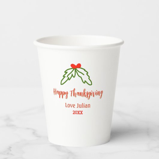 Happy Thanksgiving red green leaves cherry name ye Papieren Bekers (Voorkant)