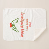 Happy Thanksgiving red green leaves cherry name ye Sherpa Deken (Voorkant (horizontaal))