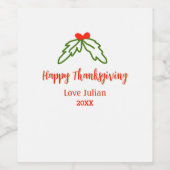Happy Thanksgiving red green leaves cherry name ye Wijn Etiket (Enkel label)
