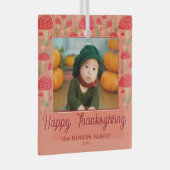 Happy Thanksgiving Red Mushroom Herfst Foto Glas Ornament (Voorkant Rechts)