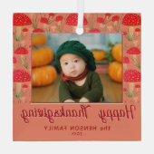 Happy Thanksgiving Red Mushroom Herfst Foto Glas Ornament (Achterkant)