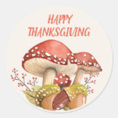 Happy Thanksgiving Red Mushrooms Autumn Herfst Ronde Sticker (Voorkant)