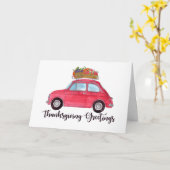 Happy Thanksgiving Red Retro Fiat 500 Kaart (Gele Bloem)