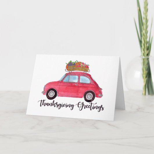 Happy Thanksgiving Red Retro Fiat 500 Kaart (Voorkant)