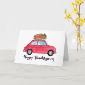 Happy Thanksgiving Red Retro Fiat 500 Kaart (Gele Bloem)