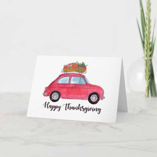 Happy Thanksgiving Red Retro Fiat 500 Kaart (Voorkant)