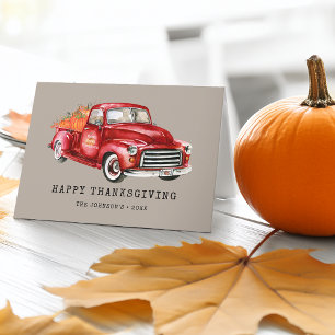 Happy Thanksgiving Red Truck Pumpkins Foto Feestdagen Kaart