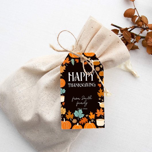 Happy Thanksgiving retro pompoenen esdoorn bladere Cadeaulabel