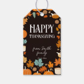 Happy Thanksgiving retro pompoenen esdoorn bladere Cadeaulabel (Voorkant)