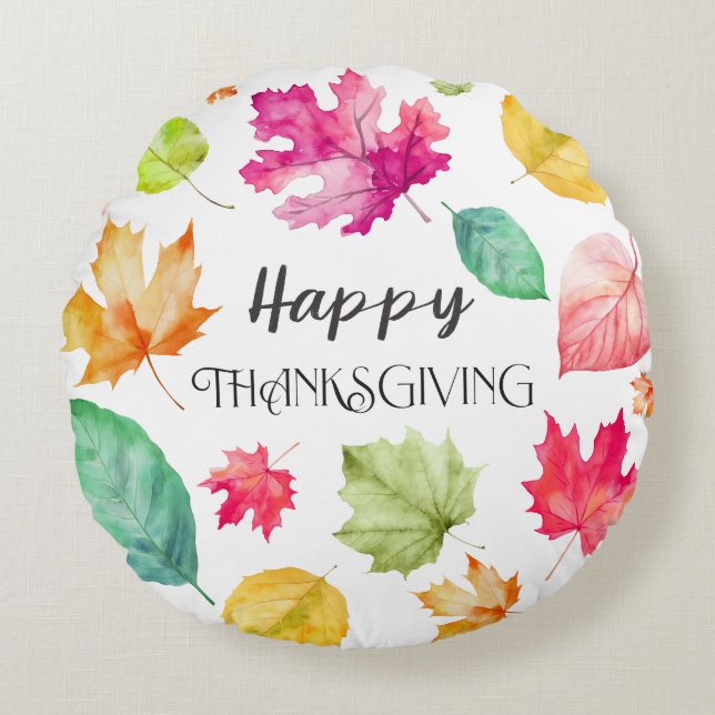 Happy Thanksgiving Rond Kussen (Voorkant)