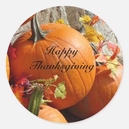 Happy Thanksgiving Ronde Pompoen Stickers (Voorkant)