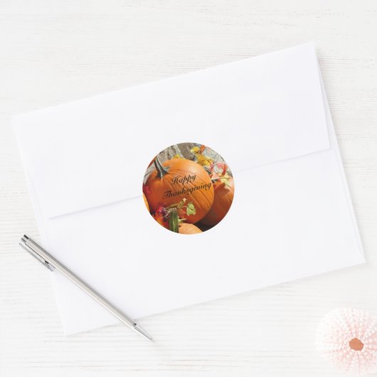 Happy Thanksgiving Ronde Pompoen Stickers (Envelop)