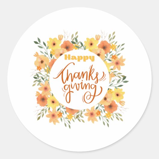 Happy Thanksgiving Ronde Sticker (Voorkant)