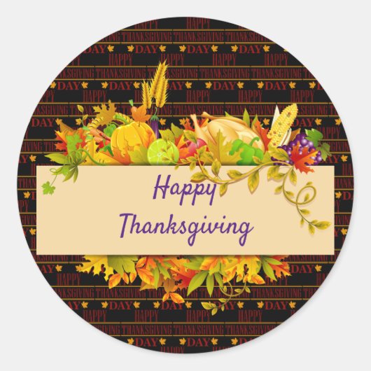 Happy Thanksgiving Ronde Sticker (Voorkant)