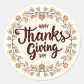 Happy Thanksgiving Ronde Sticker (Voorkant)