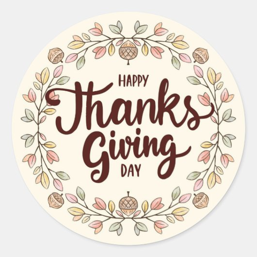 Happy Thanksgiving Ronde Sticker (Voorkant)