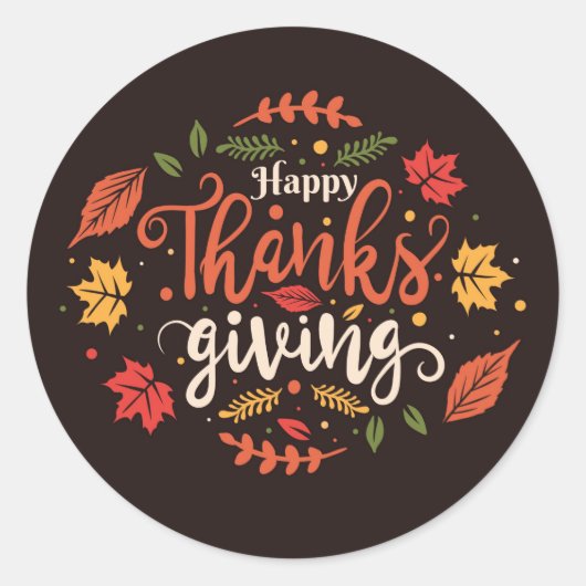 Happy Thanksgiving Ronde Sticker (Voorkant)