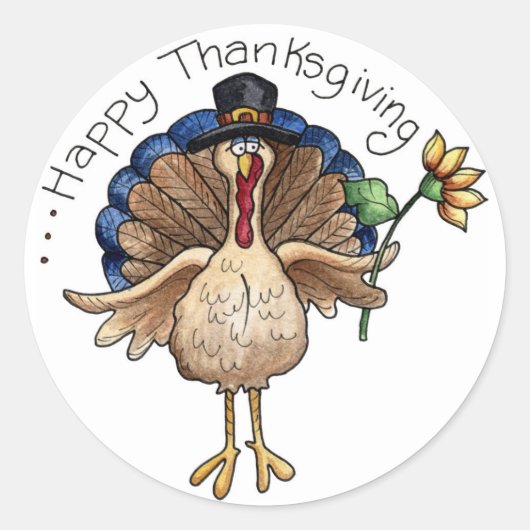 Happy Thanksgiving Ronde Sticker (Voorkant)