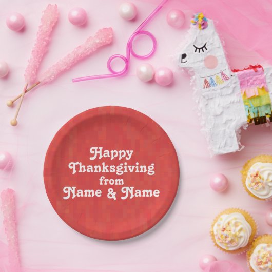 Happy Thanksgiving rood patroon aangepaste tekstfo Papieren Bordje (Feest)