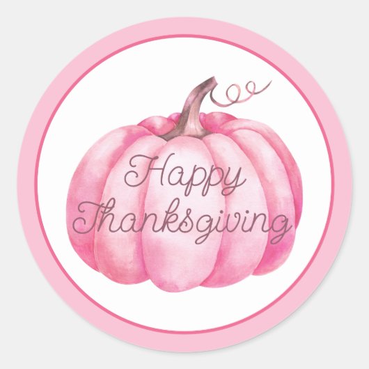 Happy Thanksgiving roze pompoen Ronde Sticker (Voorkant)