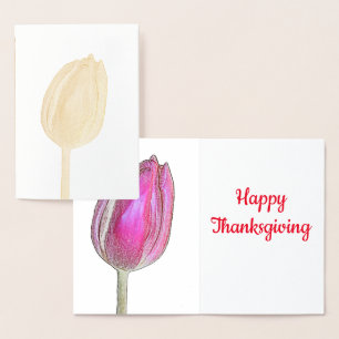 Happy Thanksgiving roze Tulips Floral Flowers Folie Kaarten