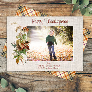 Happy Thanksgiving Rustic Autumn Leaves Foto Feestdagenkaart