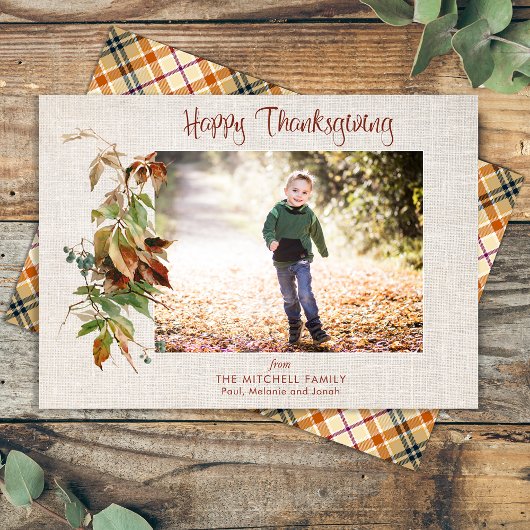 Happy Thanksgiving Rustic Autumn Leaves Foto Feestdagenkaart